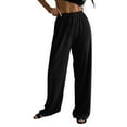 thumbnail image 1 of biudgviw Women's Wide Leg Pants for Fall Casual Ribbed Knit Baggy Lounge Pants Comfy Elastic Waisted Drawstring Pants with Pockets, 1 of 5