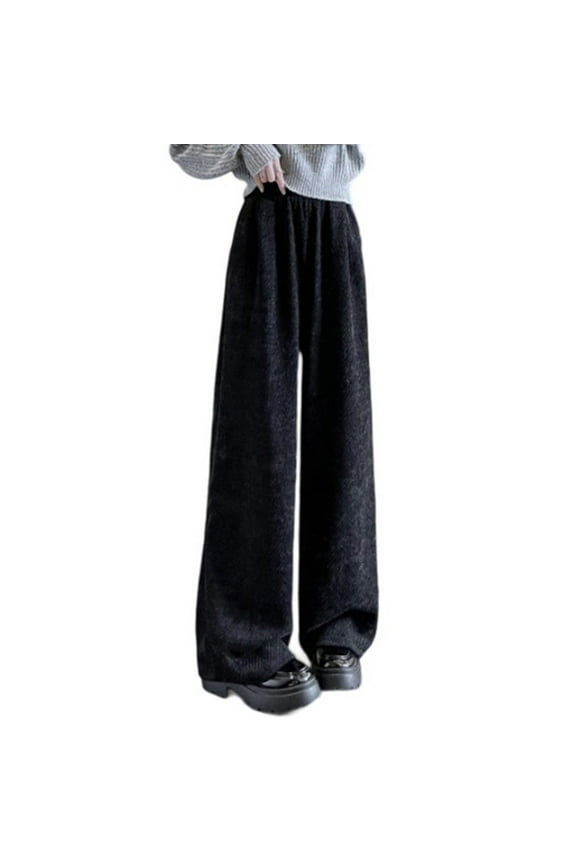 Women's Wide Leg Pants for Fall Winter Casual Baggy Brushed Trousers Loose Elastic Waisted Lounge Streetwear with Pockets