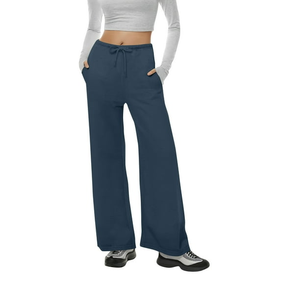 biudgviw Women's Wide Leg Sweatpants for Fall Elastic High Waisted Baggy Workout Pants Casual Comfy Drawstring Athletic Pants with Pockets