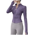 thumbnail image 1 of biudgviw Women's Workout Jacket Slim Fit Zip Up Cropped Yoga Tops Stretchy Lightweight Athletic Gym Clothes with Thumb Holes, 1 of 3