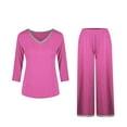 thumbnail image 1 of biudgviw Womens 2 Piece Pajama Sets Fashion Color Block Long Sleeve V Neck Tunic Tops Lounge Long Pants Pjs Sleepwear Sets, 1 of 3