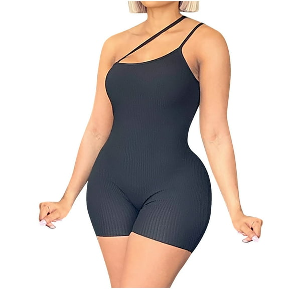 biudgviw Womens Athletic Bodysuits Seamless Spaghetti Strap Workout Jumpsuits Body Shaper Plus Size Bodycon Gym Outfits for Yoga