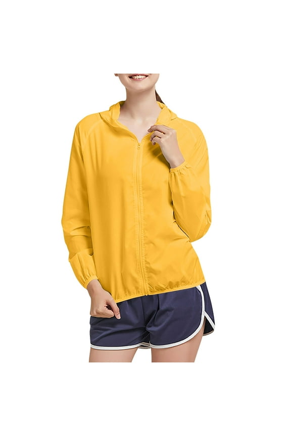 Womens Athletic Jackets Lightweight UV Protection Upf50+ Hooded Outwear Long Sleeve Zipper Outdoor Sun Shirts with Pockets