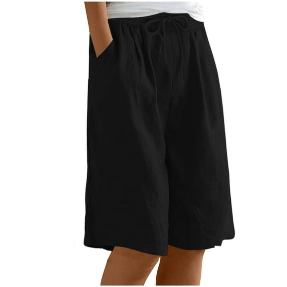 biudgviw Womens Bermuda Shorts Solid Color Summer Casual Long Shorts Trendy Wide Leg Streetwear Lounge Knee Length Shorts with Pockets
