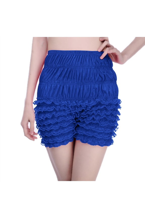 Womens Bloomer High Waisted Lace Frill Ruffle Tiered Summer Bottoms Solid Color Smocked Causal Boyshorts