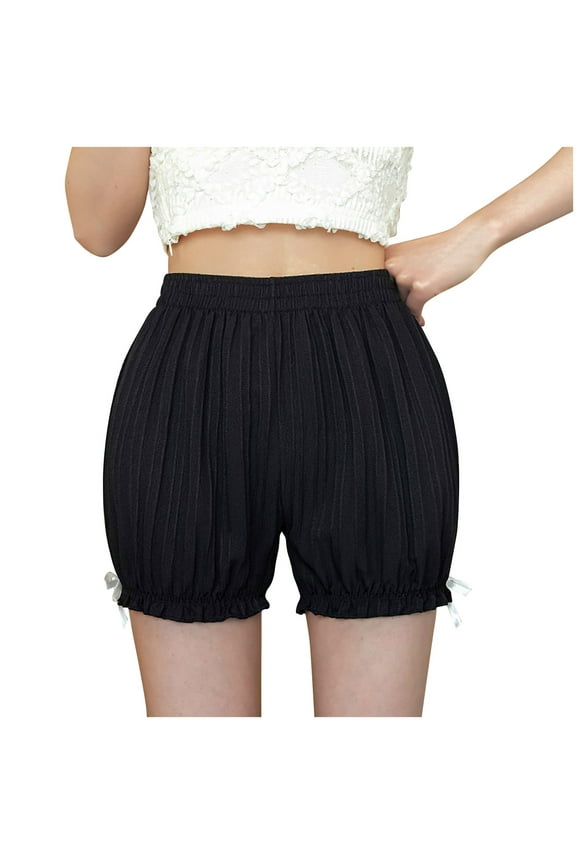 Womens Bloomer Shorts Elastic Waist Ruffle Hem Pleated Bottoms Summer Breathable Under Dresses Cute Pettipants