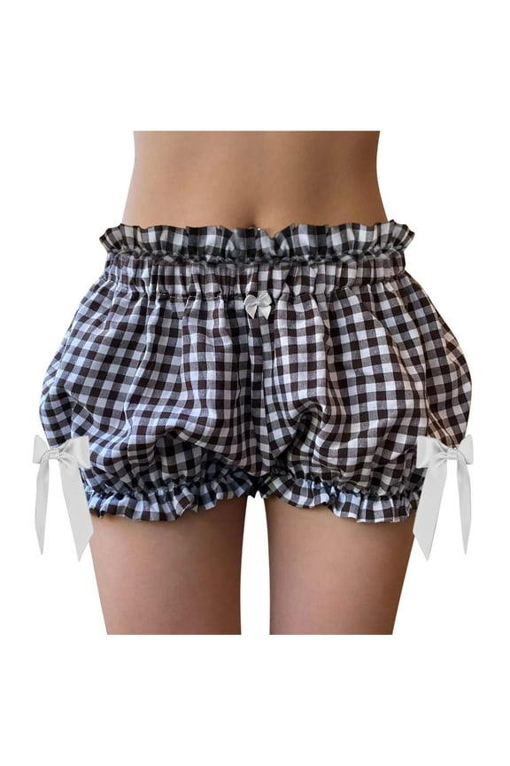 Womens Bloomer Shorts Low Elastic Waist Ruffle Shorts Plaid Printed Ruched Casual Bottom Shorts Cute Boxer Lounge Shorts