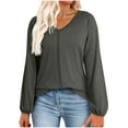 thumbnail image 1 of biudgviw Womens Blouses Dressy Casual Fashion Long Sleeve Work Tops Solid Color V Neck Pullover Shirts for Going Out Clothes, 1 of 5
