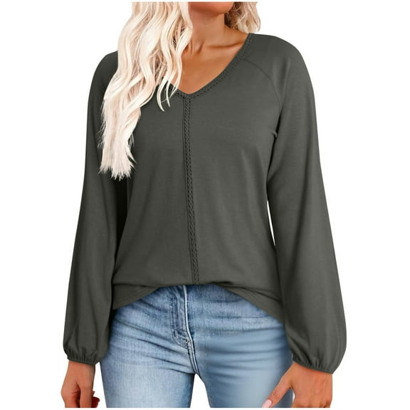 biudgviw Womens Blouses Dressy Casual Fashion Long Sleeve Work Tops Solid Color V Neck Pullover Shirts for Going Out Clothes