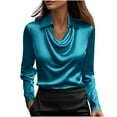 thumbnail image 1 of biudgviw Womens Blouses Dressy Casual Satin Silk Cowl Neck Pullover Tops Casual Comfy Long Sleeve Shirt for Business Work, 1 of 5