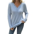 thumbnail image 1 of biudgviw Womens Button Down Shirt for Fall V Neck Lightweight Striped Blouses Casual Trendy Long Sleeve Pullover Tops, 1 of 7