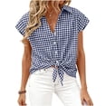thumbnail image 1 of biudgviw Womens Button Down Shirts Plaid Cap Sleeve Collared Blouses Summer Casual Business Work Tops with Pleated Front, 1 of 6