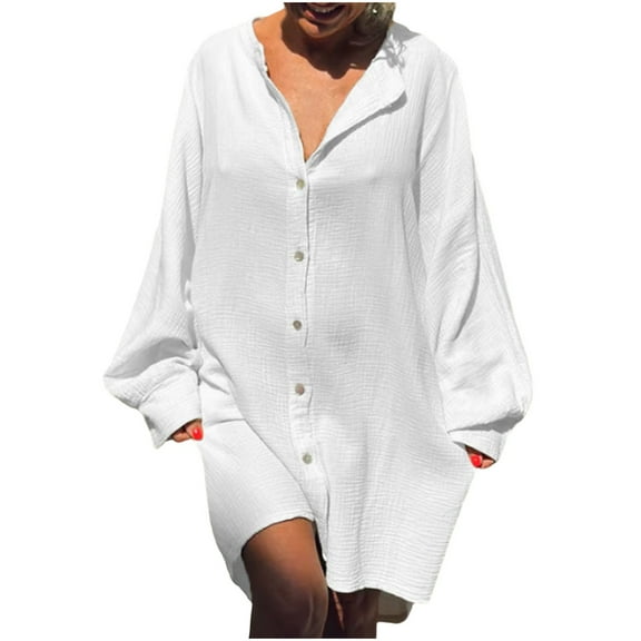 biudgviw Womens Button down Shirts Long Sleeve Dresses Tops Loose Fit Lightweight Oversized Blouses for Work Office
