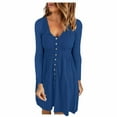 biudgviw Womens Buttons down Shirts Dress Casual Fall Scoop Neck Loose