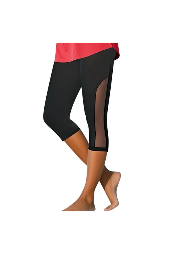 Womens Capri Pants Slim Fit Knee Length Leggings Mesh Patchwork Summer Beach Vacation Capris Workout Yoga Pants