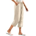 thumbnail image 1 of biudgviw Womens Capris Pants Elastic Waist Cropped Pants Drawstring Casual Cotton Linen Shorts Button Beach Vacation Trousers with Pockets, 1 of 5