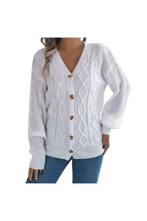 Womens Cardigan Sweater Lantern Long Sleeve Cable Knit Oversized Pullover Tops Button Loose Fit Soft Fall Coat