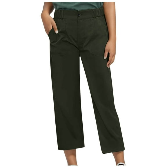 biudgviw Womens Cargo Pants Button High Waisted Cropped Pants Lightweight Casual Straight Leg Pants Streetwear with Pockets