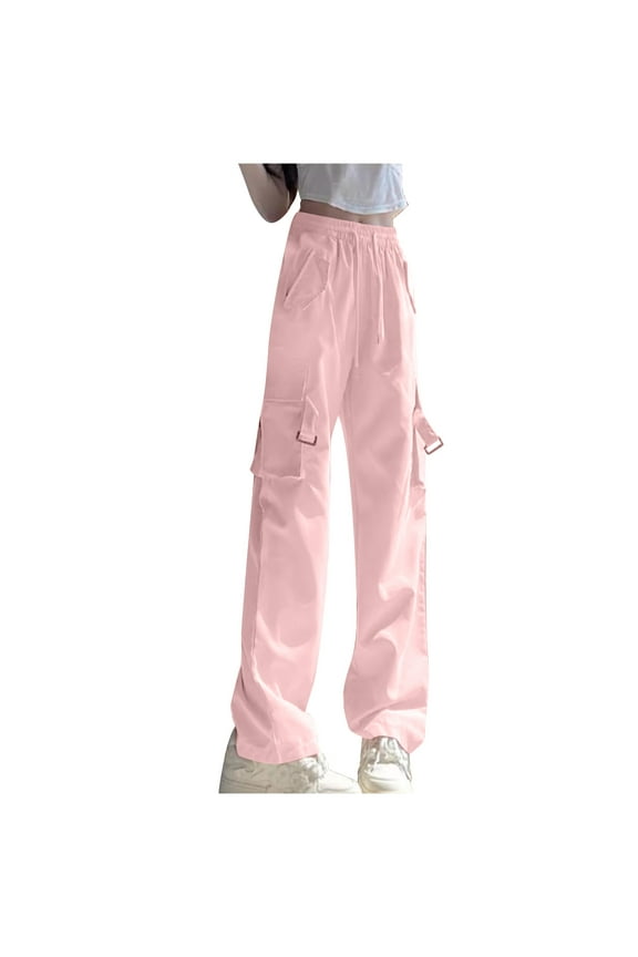 Womens Cargo Pants Elastic Waist Hiking Pants Outdoor Sports Wide Leg Climbing Workwear Pants with Pockets