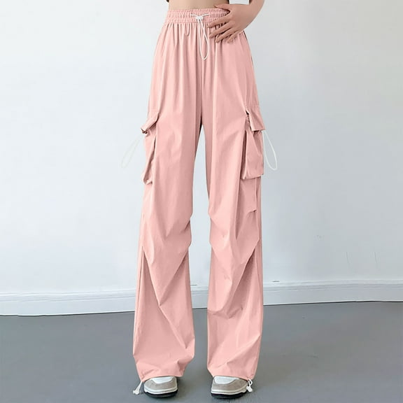 biudgviw Womens Cargo Pants Trendy High Waisted Solid Color Long Pants Outdoor Hiking Jogger Trousers with Pockets
