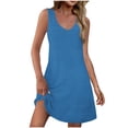 thumbnail image 1 of biudgviw Womens Casual Dresses Summer V Neck Sleeveless Mini Tank Dress Textured Slim Fit Beach Sundress with Pocket, 1 of 6