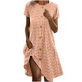thumbnail image 1 of biudgviw Womens Dresses Casual Crewneck Button Down T Shirt Dress Breathable Loose Short Sleeve Hollow Out Knee Length Sundresses, 1 of 6
