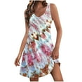 thumbnail image 1 of biudgviw Womens Dresses Print Sleeveless Summer Boho Beach Dress Trendy Casual V Neck Mini Tank Sundresses with Pocket Vacation Outfit, 1 of 5