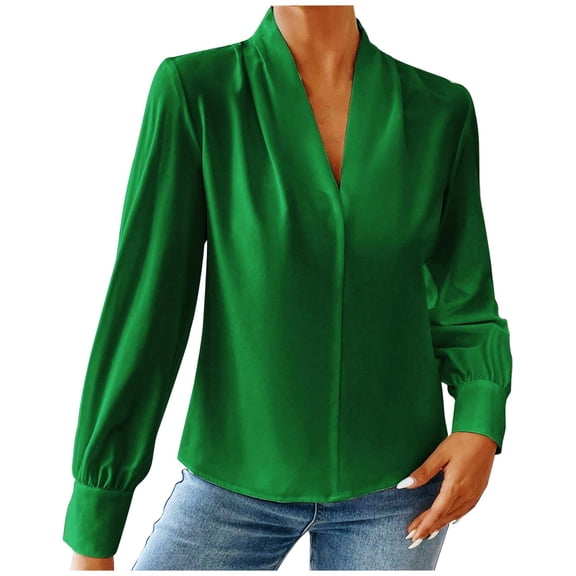 biudgviw Womens Dressy Tops Long Sleeve V Neck Business Casual Shirts Loose Fit Elegant Work Office Blouses Fall Clothes