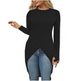 thumbnail image 1 of biudgviw Womens Fall Shirts Crew Neck Long Sleeve Trendy High Low Tops Front Slit Solid Color Casual Tunic Blouses, 1 of 6