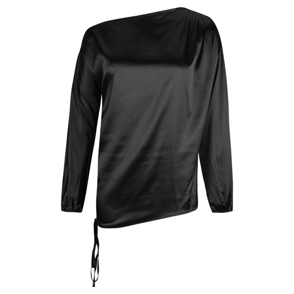 biudgviw Womens Fall Tops Satin Boat Neck Long Sleeve Casual Shirts Solid Color Lightweight Loose Fit Trendy Blouses Tops