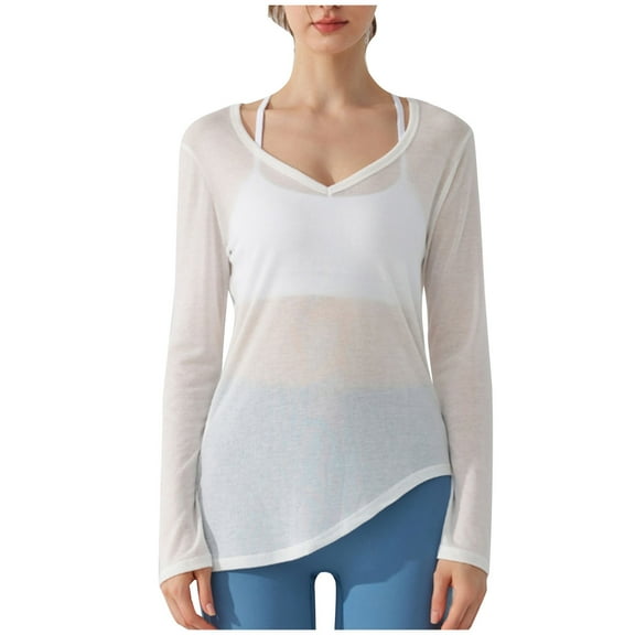 biudgviw Womens Fall Tops V Neck Long Sleeve Workout Yoga Shirts Sheer Loose Fit Side Drawstring Casual Cover Ups