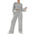 thumbnail image 1 of biudgviw Womens Fashion Outfits Ribbed Long Sleeve Round Neck Knit Crop Tops Lounge Wide Straight Leg Pants Fall Sets Tracksuit, 1 of 6