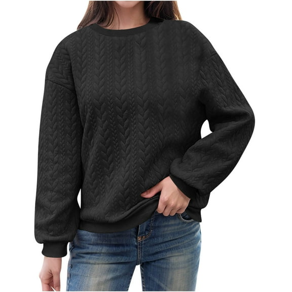 biudgviw Womens Fashion Sweatshirt Soft Stretch Crewneck Solid Oversized Hooded Sweatshirt Warm Long Sleeve Pullovers
