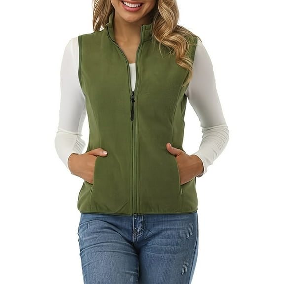 biudgviw Womens Fleece Jackets Sleeveless Zip up Warm Vest Plus Size Lightweight Comfy Winter Outwear with Zipper Pockets