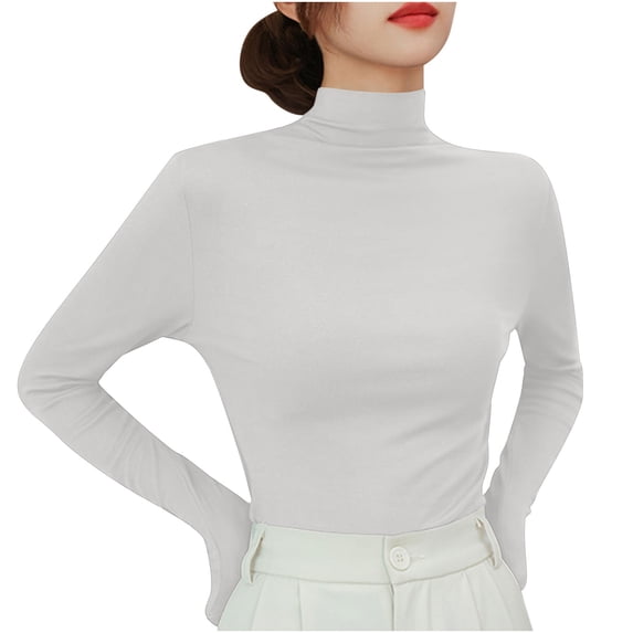biudgviw Womens Fleece Lined Shirts High Neck Long Sleeve Dressy Basic Tee Shirts Slim Fit Soft Work Office Base Layer Fall Outfits