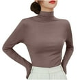 thumbnail image 1 of biudgviw Womens Fleece Lined Shirts High Neck Long Sleeve Dressy Basic Tee Shirts Slim Fit Soft Work Office Base Layer Fall Outfits, 1 of 3