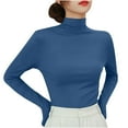 thumbnail image 1 of biudgviw Womens Fleece Lined Shirts High Neck Long Sleeve Dressy Basic Tee Shirts Slim Fit Soft Work Office Base Layer Fall Outfits, 1 of 3