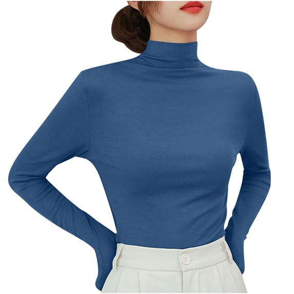 biudgviw Womens Fleece Lined Shirts High Neck Long Sleeve Dressy Basic Tee Shirts Slim Fit Soft Work Office Base Layer Fall Outfits