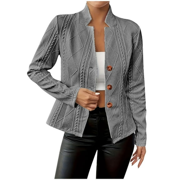biudgviw Womens Jackets for Work Long Sleeve Notch Neck Casual Blazer Button Textured Trendy Outwear Formal Business Tops Coat