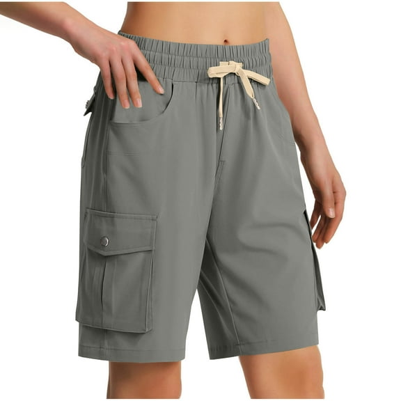 biudgviw Womens Knee Length Shorts Wide Leg Bermuda Cargo Shorts Outdoor Hiking High Waisted Drawstring Summer Long Shorts with Pockets