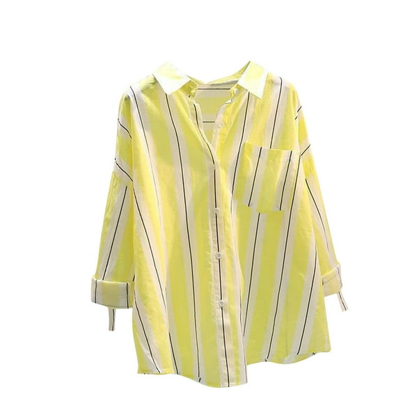 biudgviw Womens Long Sleeve Shirts Lounge Lapel Neck Striped Printed Buttons down Blouses Fall Cute Beach Clothes with Pockets