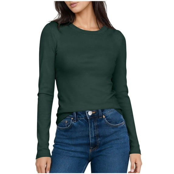 biudgviw Womens Long Sleeve Shirts Slim Fit Crew Neck Undershirts Lightweight Comfy Base Layer Tees Tops Fall Outfits