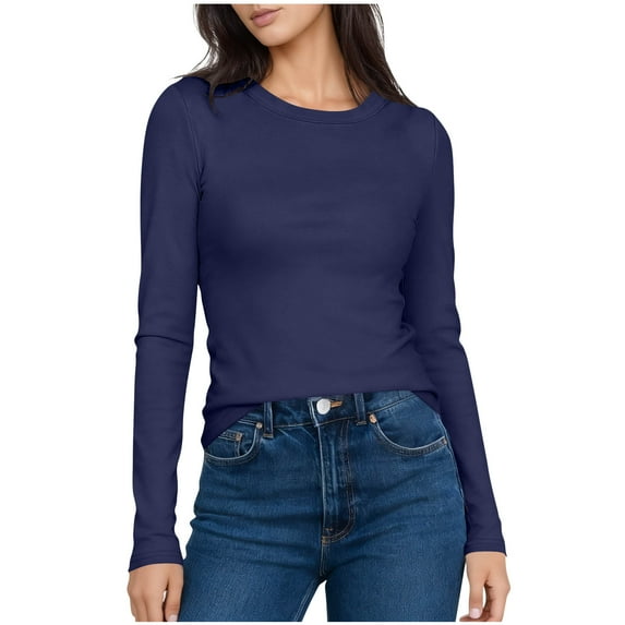 biudgviw Womens Long Sleeve Shirts Slim Fit Crew Neck Undershirts Lightweight Comfy Base Layer Tees Tops Fall Outfits