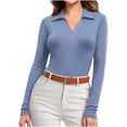 thumbnail image 1 of biudgviw Womens Long Sleeve Shirts Slim Fit Textured Lapel V Neck Tunic Tops Lightweight Dressy Casual Blouses Fall Outfits, 1 of 5