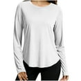thumbnail image 1 of biudgviw Womens Long Sleeve Workout Tops Quick Dry Crewneck Yoga Athletic Slim Fit Shirts Casual Sun Protection Running Tees, 1 of 7