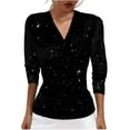thumbnail image 1 of biudgviw Womens Mesh Tops Glitter Sparkly Long Sleeve Blouses Lightweight Casual Elegant V Neck Shirts Club Party Outfits, 1 of 6