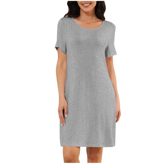 biudgviw Womens Nightgown Short Sleeve Sleepwear Classic Casual Crewneck Modal Pajama Dress Comfy Soft Loungewear S-XXL