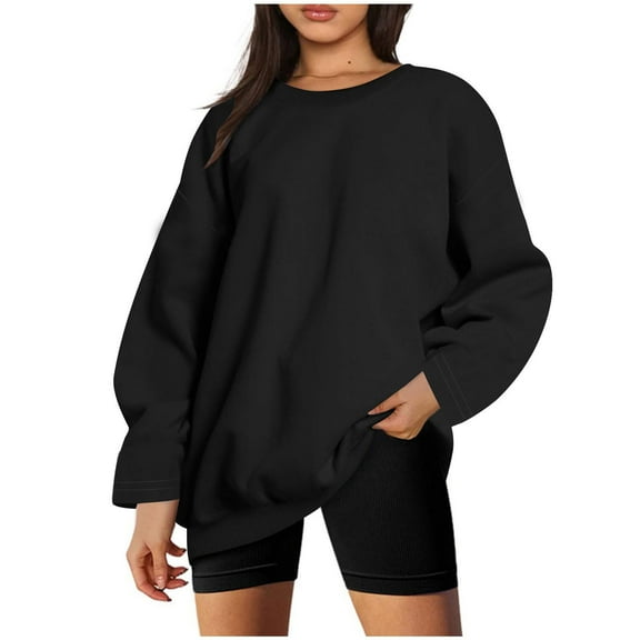 biudgviw Womens Oversized Sweatshirts Crew Neck Long Sleeve Pullover Sweaters Casual Comfy Fall Fashion Outfits Clothes