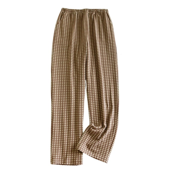 biudgviw Womens Pajama Pants for Fall Winter Plaid Brushed Wide Leg Comfy Lounge Pants Elastic Waisted Warm Homewear with Pockets