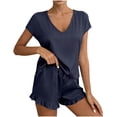 thumbnail image 1 of biudgviw Womens Pajama Sets Comfy Sleeveless Sleepwear Summer V Neck Tank Top with Ruffle Hem Shorts Pj Set 2 Piece Loungewear, 1 of 5